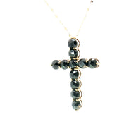 18k Yellow Gold Cross Pendant – 5.00ct Natural Rose-Cut Black Diamond Statement Design