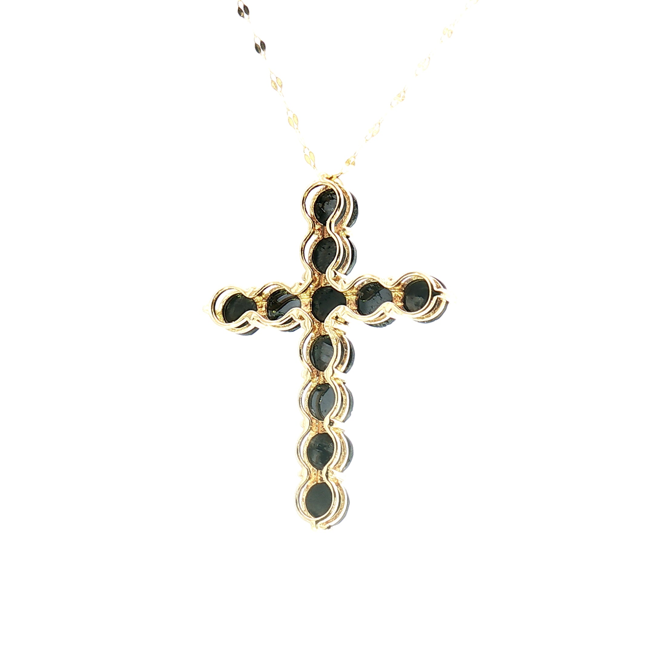 18k Yellow Gold Cross Pendant – 5.00ct Natural Rose-Cut Black Diamond Statement Design