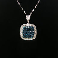 18k White Gold Square Pendant – 1.00ct Fancy Blue & White Natural Brilliant Diamond Halo