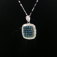 18k White Gold Square Pendant – 1.00ct Fancy Blue & White Natural Brilliant Diamond Halo