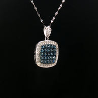 18k White Gold Square Pendant – 1.00ct Fancy Blue & White Natural Brilliant Diamond Halo