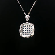 18k White Gold Square Pendant – 1.00ct Fancy Blue & White Natural Brilliant Diamond Halo