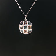 18k White Gold Cushion Pendant with 0.50tcw Red, Blue and Colourless Natural Diamond