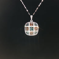 18k White Gold Cushion Pendant with 0.50tcw Red, Blue and Colourless Natural Diamond