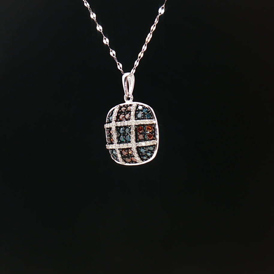 18k White Gold Cushion Pendant with 0.50tcw Red, Blue and Colourless Natural Diamond