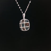 18k White Gold Cushion Pendant with 0.50tcw Red, Blue and Colourless Natural Diamond