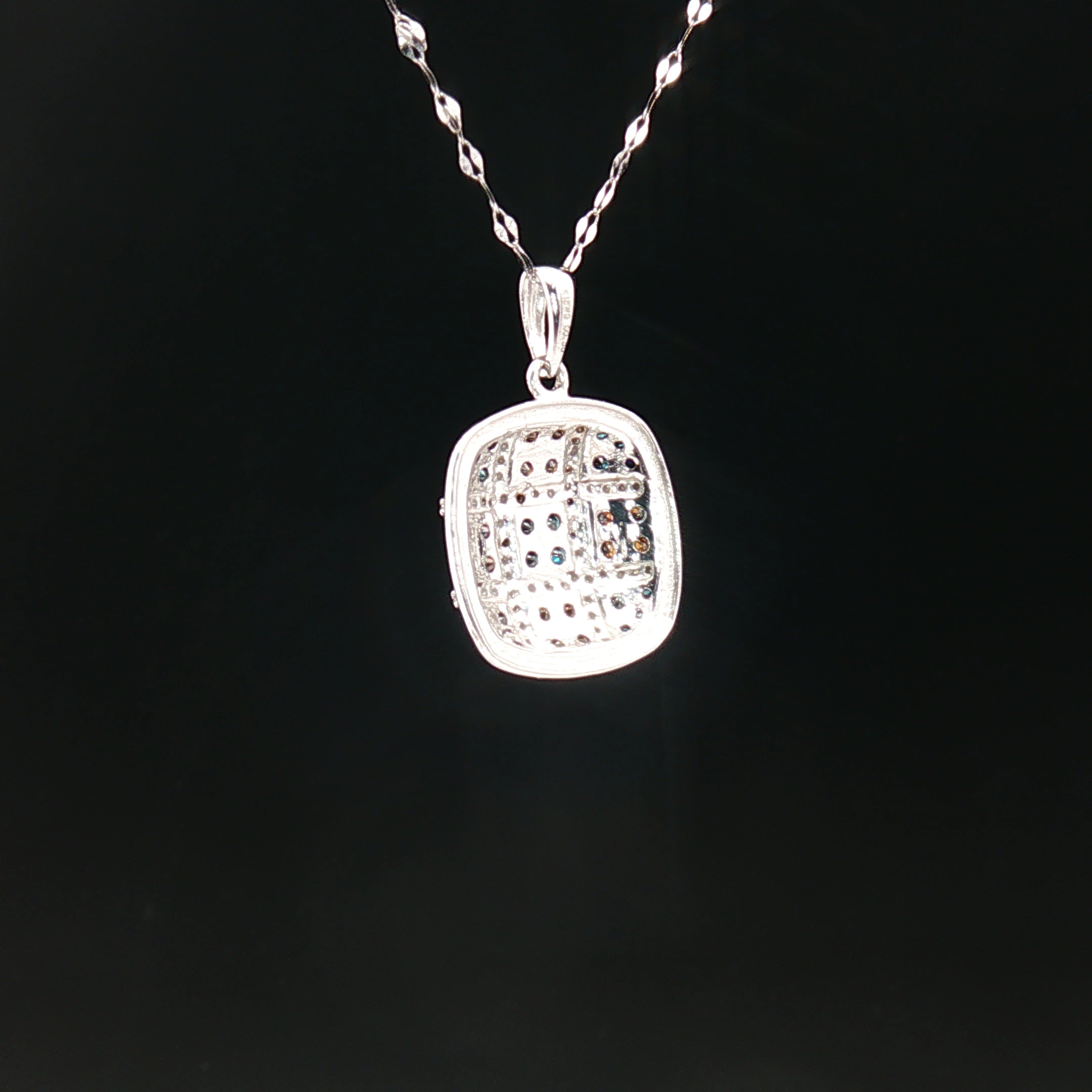 18k White Gold Cushion Pendant with 0.50tcw Red, Blue and Colourless Natural Diamond