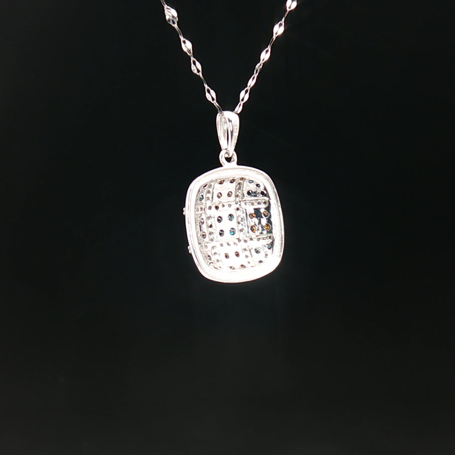 18k White Gold Cushion Pendant with 0.50tcw Red, Blue and Colourless Natural Diamond