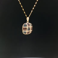 18k Yellow Gold Cushion Pendant – 0.50ct Red, Blue & Colourless Natural Brilliant Diamonds