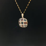 18k Yellow Gold Cushion Pendant – 0.50ct Red, Blue & Colourless Natural Brilliant Diamonds