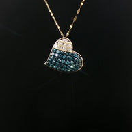 18k Yellow Gold Heart Pendant – 1.00ct Fancy Blue & Colourless Natural Round & Baguette Diamonds