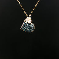 18k Yellow Gold Heart Pendant – 1.00ct Fancy Blue & Colourless Natural Round & Baguette Diamonds
