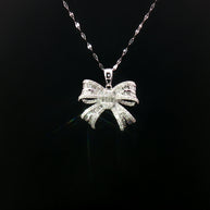 18k White Gold Ribbon Diamond Pendant – 0.80ct Natural Baguette & Round Brilliant Diamonds