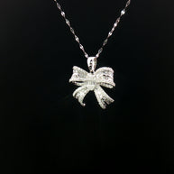 18k White Gold Ribbon Diamond Pendant – 0.80ct Natural Baguette & Round Brilliant Diamonds