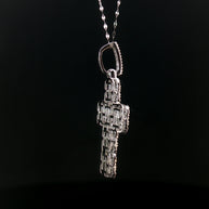 18k White Gold Diamond Cross Pendant – 1.30ct Natural Baguette & Round Brilliant Diamond Illusion Design