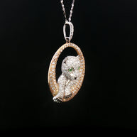 18k Rose & White Gold Baby Panther Pendant – 1.65ct Natural Diamonds with 0.04ct Green Garnet Eyes