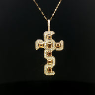 18k Yellow Gold Cross Pendant – 1.35ct Square-Cut Citrine & 0.40ct Natural Brilliant Diamonds