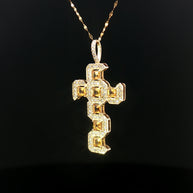 18k Yellow Gold Cross Pendant – 1.35ct Square-Cut Citrine & 0.40ct Natural Brilliant Diamonds