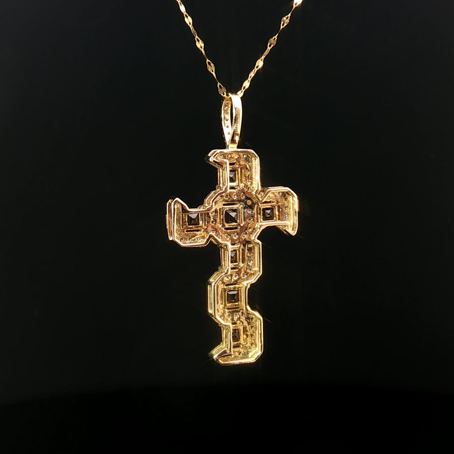 18k Yellow Gold Cross Pendant – 1.35ct Square-Cut Citrine & 0.40ct Natural Brilliant Diamonds