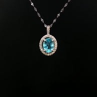 Platinum Pt900 Paraiba Apatite Pendant – 1.30ct Oval Paraiba with 0.15ct Natural Diamond Halo