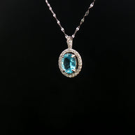 Platinum Pt900 Paraiba Apatite Pendant – 1.30ct Oval Paraiba with 0.15ct Natural Diamond Halo