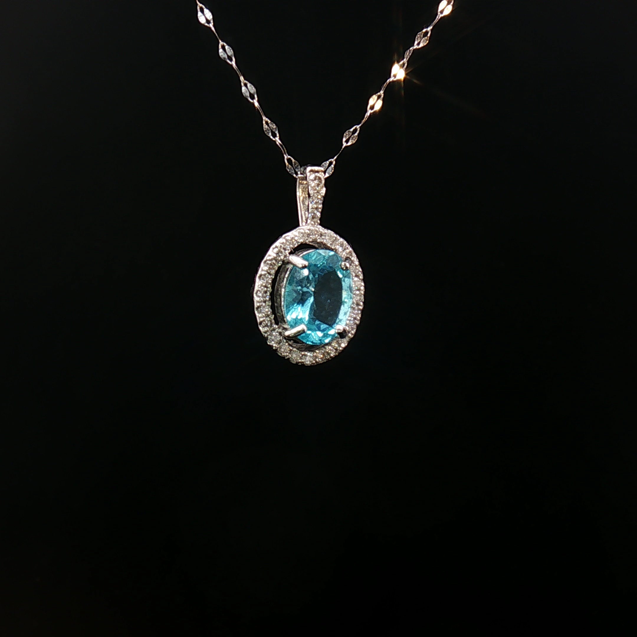 Platinum Pt900 Paraiba Apatite Pendant – 1.30ct Oval Paraiba with 0.15ct Natural Diamond Halo