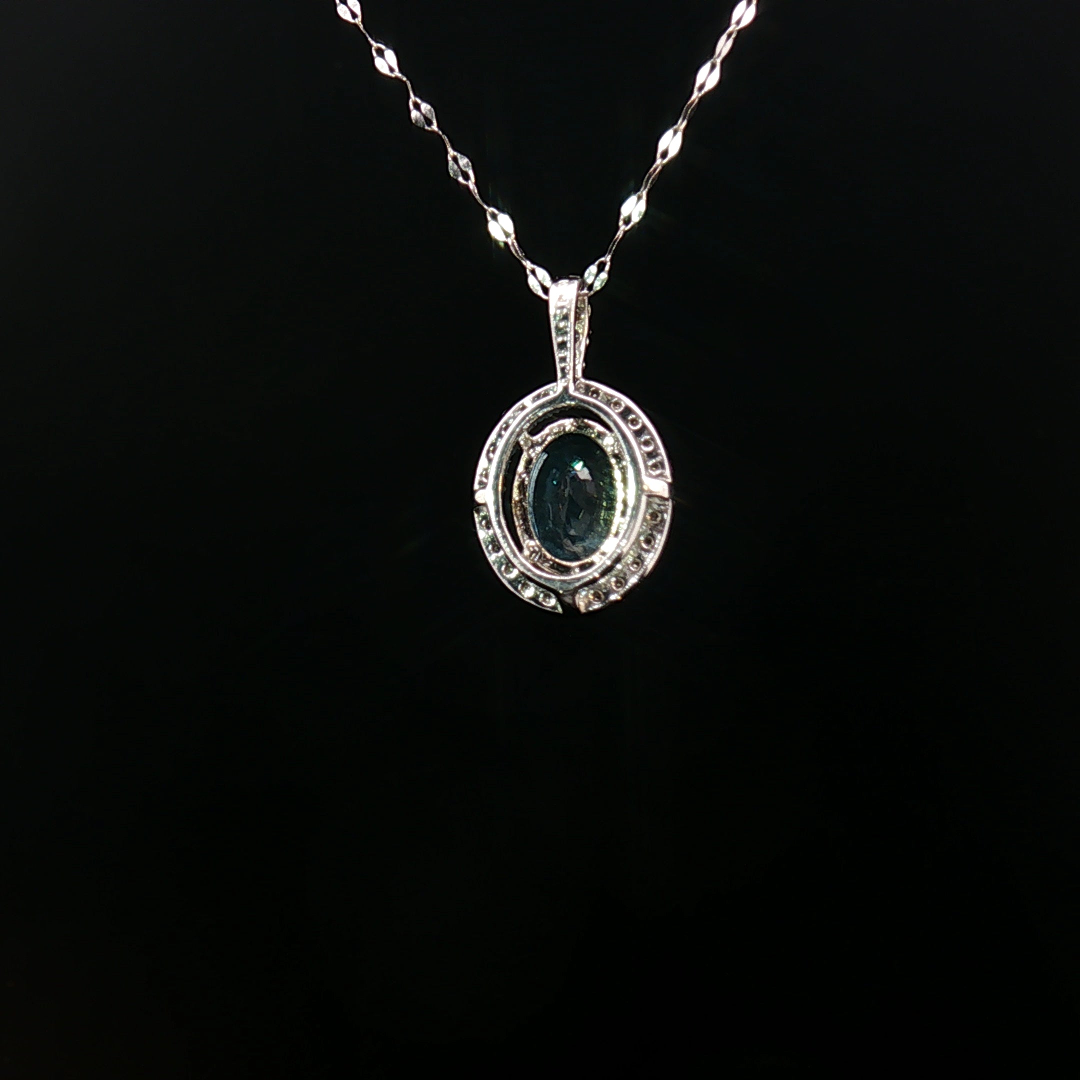 Platinum Pt900 Paraiba Apatite Pendant – 1.30ct Oval Paraiba with 0.15ct Natural Diamond Halo
