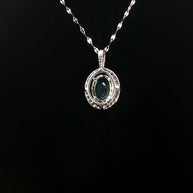 Platinum Pt900 Paraiba Apatite Pendant – 1.30ct Oval Paraiba with 0.15ct Natural Diamond Halo