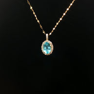 18k Yellow Gold Oval Paraiba Apatite Pendant – 0.90ct Paraiba with 0.10ct Natural Diamond Halo