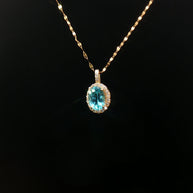18k Yellow Gold Oval Paraiba Apatite Pendant – 0.90ct Paraiba with 0.10ct Natural Diamond Halo