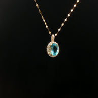 18k Yellow Gold Oval Paraiba Apatite Pendant – 0.90ct Paraiba with 0.10ct Natural Diamond Halo