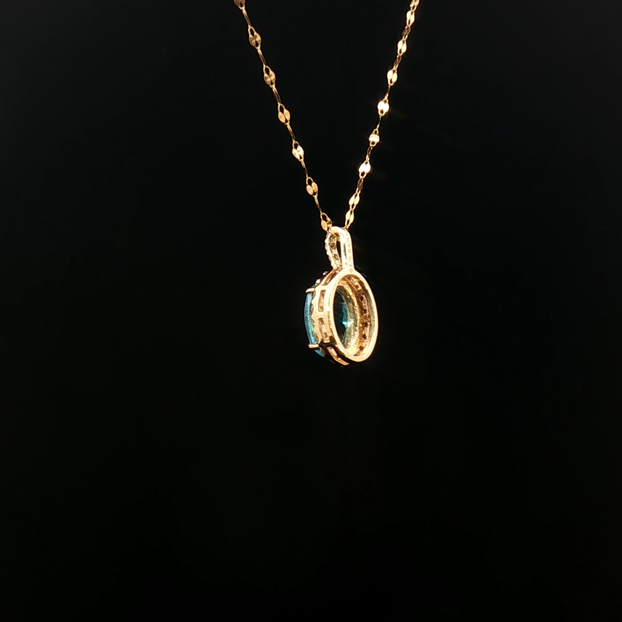 18k Yellow Gold Oval Paraiba Apatite Pendant – 0.90ct Paraiba with 0.10ct Natural Diamond Halo
