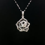 18k White Gold Floral Diamond Pendant – 1.00ct Natural Black & White Brilliant-Cut Diamonds