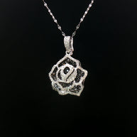 18k White Gold Floral Diamond Pendant – 1.00ct Natural Black & White Brilliant-Cut Diamonds