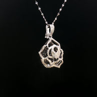 18k White Gold Floral Diamond Pendant – 1.00ct Natural Black & White Brilliant-Cut Diamonds