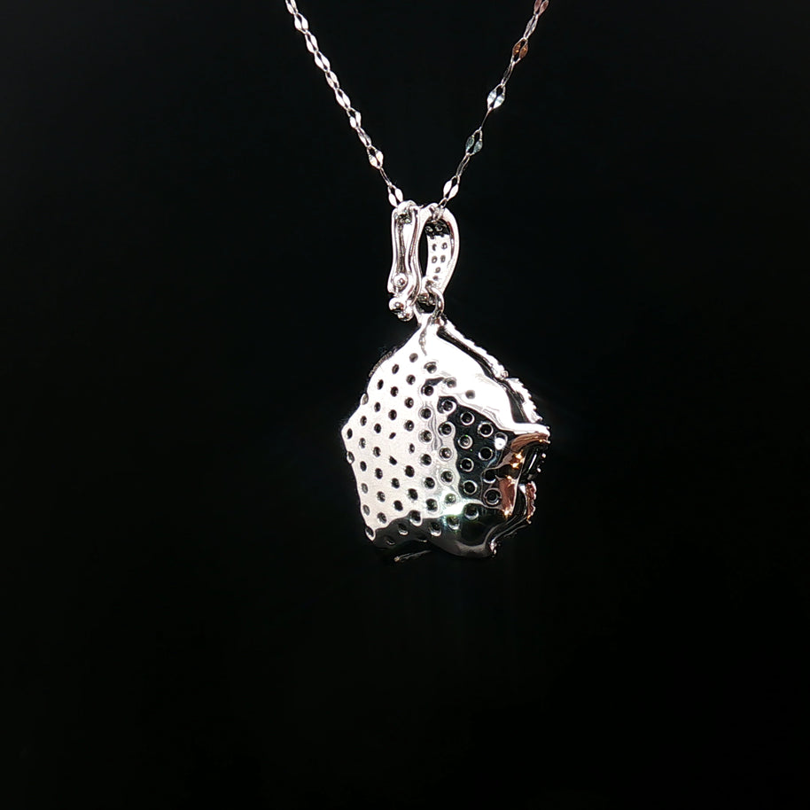 18k White Gold Floral Diamond Pendant – 1.00ct Natural Black & White Brilliant-Cut Diamonds