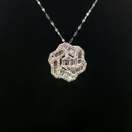 18k White Gold Hexagon Diamond Pendant – 1.00ct Natural Round & Baguette Brilliant Diamonds