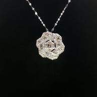 18k White Gold Hexagon Diamond Pendant – 1.00ct Natural Round & Baguette Brilliant Diamonds
