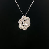18k White Gold Hexagon Diamond Pendant – 1.00ct Natural Round & Baguette Brilliant Diamonds