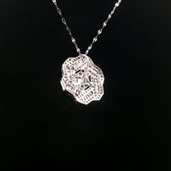 18k White Gold Hexagon Diamond Pendant – 1.00ct Natural Round & Baguette Brilliant Diamonds