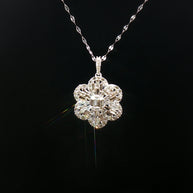 18k White Gold Flower Diamond Pendant – 1.00ct Natural Round & Baguette Brilliant Diamonds
