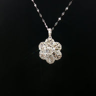 18k White Gold Flower Diamond Pendant – 1.00ct Natural Round & Baguette Brilliant Diamonds