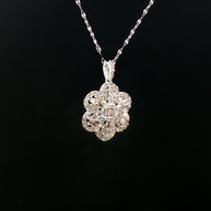 18k White Gold Flower Diamond Pendant – 1.00ct Natural Round & Baguette Brilliant Diamonds
