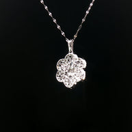 18k White Gold Flower Diamond Pendant – 1.00ct Natural Round & Baguette Brilliant Diamonds