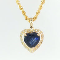 18k Yellow Gold Halo Heart Pendant with 2.50ct Blue Heart Sapphire and 0.12 tcw Natural Diamonds