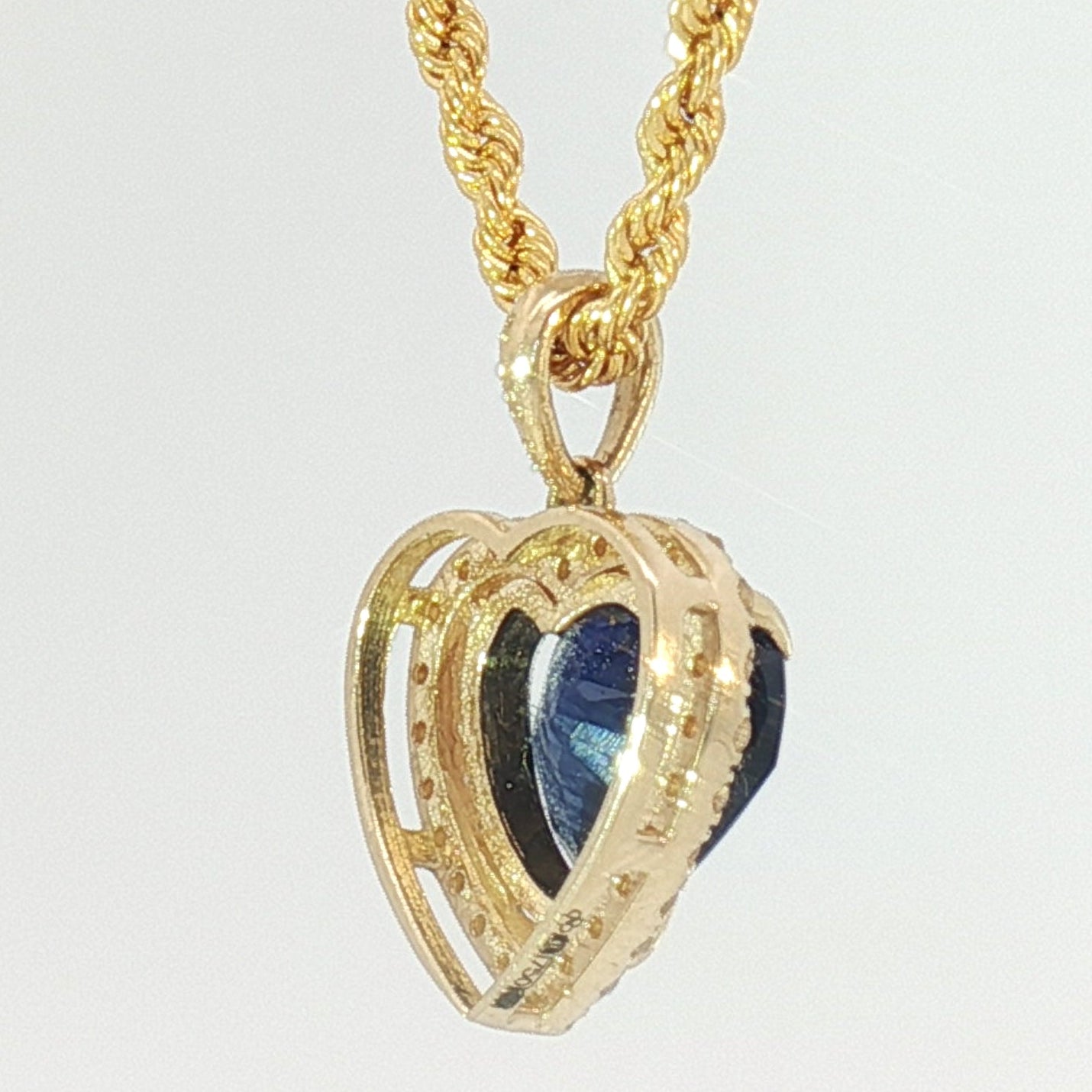 18k Yellow Gold Halo Heart Pendant with 2.50ct Blue Heart Sapphire and 0.12 tcw Natural Diamonds