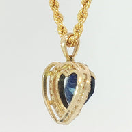 18k Yellow Gold Halo Heart Pendant with 2.50ct Blue Heart Sapphire and 0.12 tcw Natural Diamonds