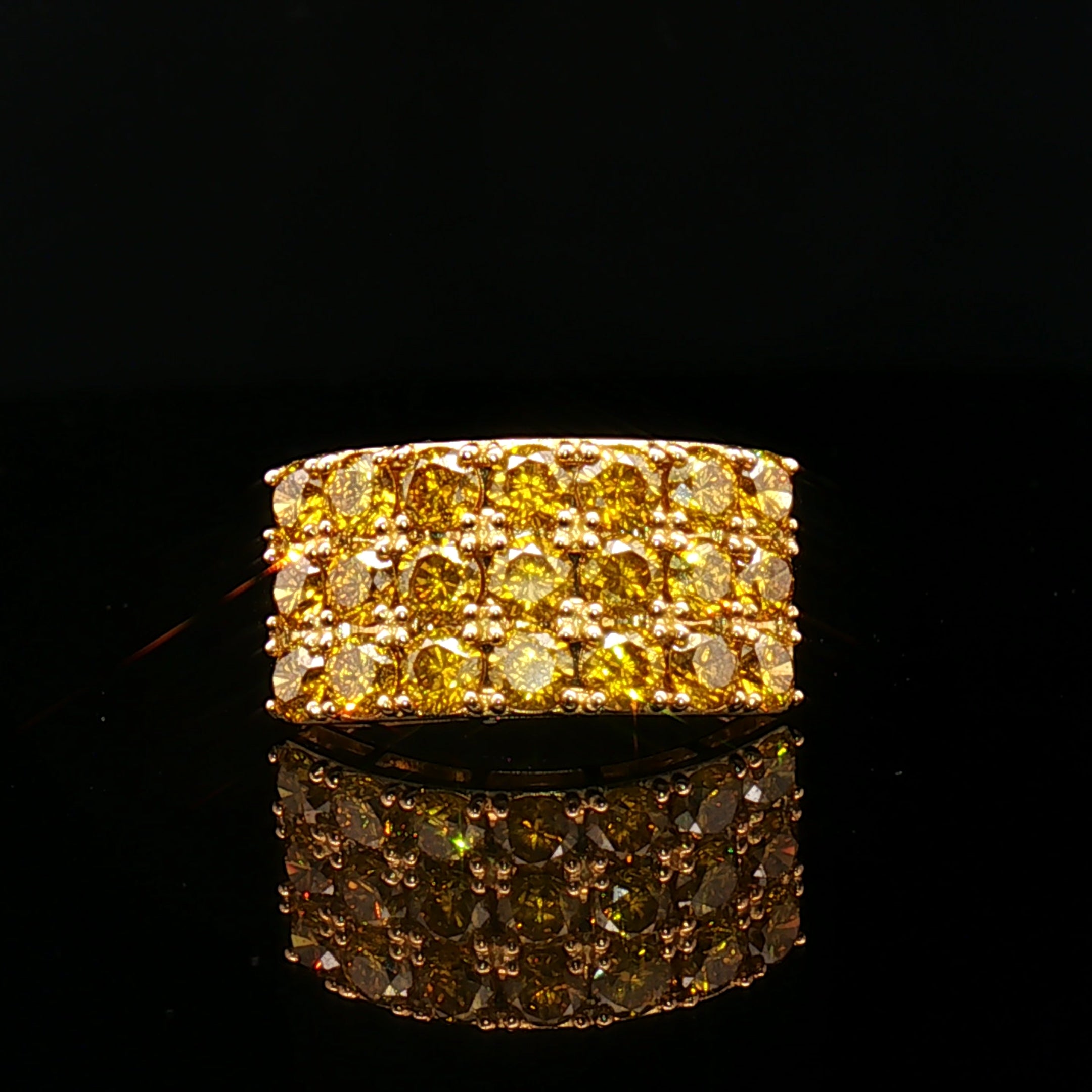 18k Yellow Gold Multi-Stone Band Ring – 2.00ct Fancy Deep Yellow Natural Diamond
