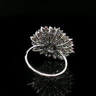 18k White Gold Flower Brooch Ring – 1.00ct Natural Round & Baguette Diamond Circle Illusion Design (5ct Face Look)
