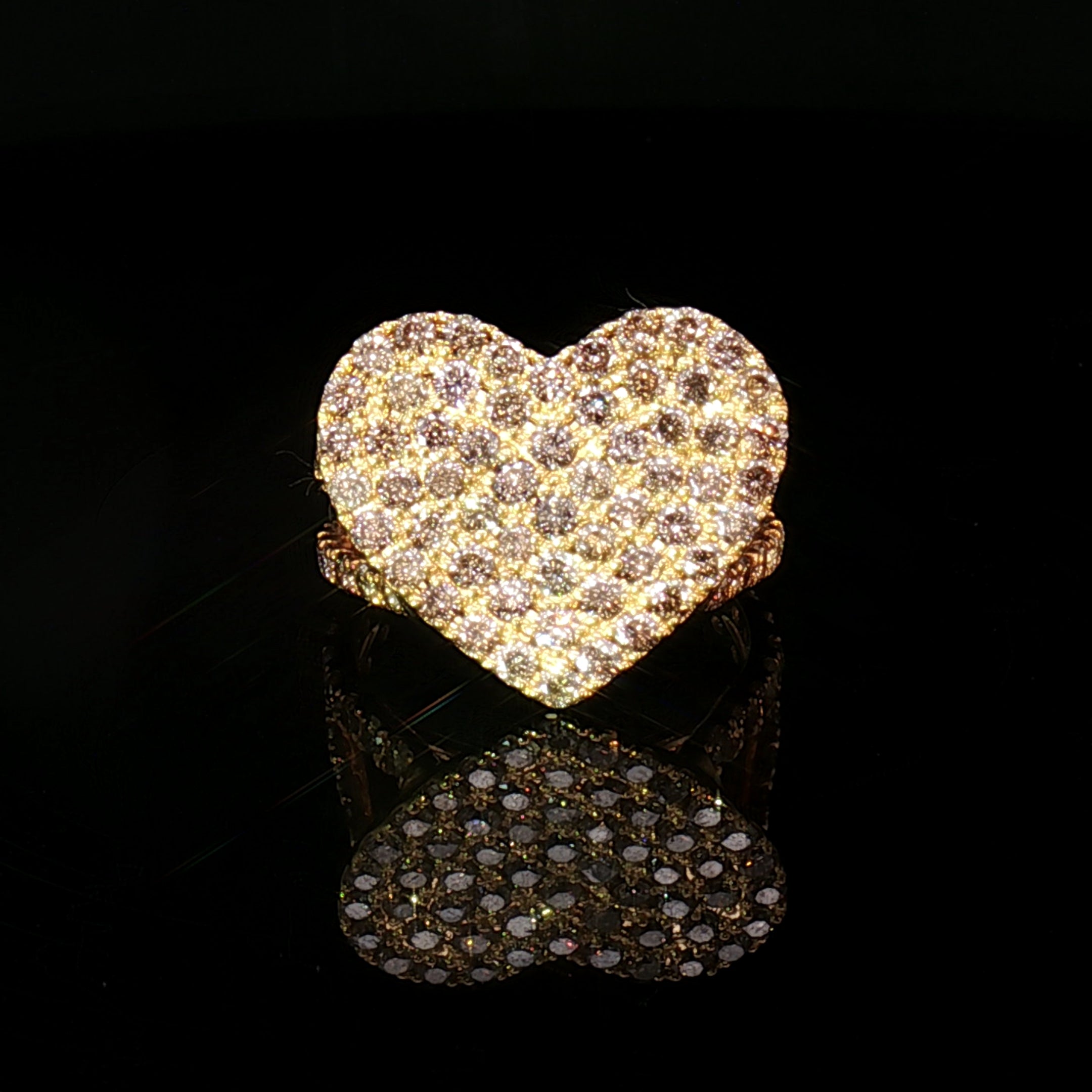 18k Yellow Gold Heart Cocktail Ring – 2.10ct Natural Brilliant Diamond Cluster Power Ring
